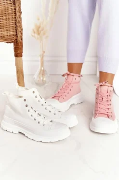 Damskie Wysokie Trampki Na Dużej Podeszwie Białe Trissy