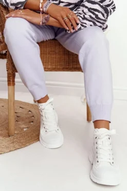 Damskie Wysokie Trampki Na Dużej Podeszwie Białe Trissy