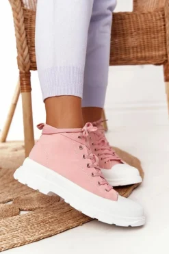 Damskie Wysokie Trampki Na Dużej Podeszwie Różowe Trissy