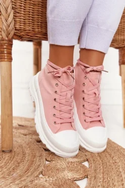 Damskie Wysokie Trampki Na Dużej Podeszwie Różowe Trissy