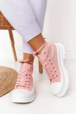 Damskie Wysokie Trampki Na Dużej Podeszwie Różowe Trissy