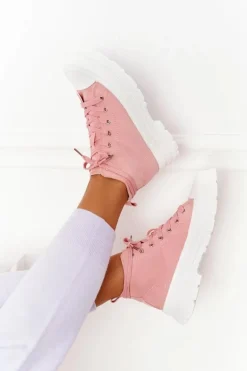 Damskie Wysokie Trampki Na Dużej Podeszwie Różowe Trissy