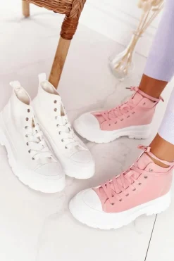 Damskie Wysokie Trampki Na Dużej Podeszwie Różowe Trissy