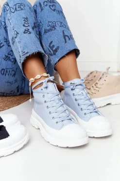 Damskie Wysokie Trampki Na Dużej Podeszwie Niebieskie Trissy