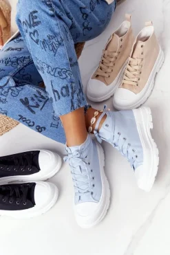 Damskie Wysokie Trampki Na Dużej Podeszwie Niebieskie Trissy