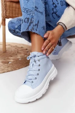 Damskie Wysokie Trampki Na Dużej Podeszwie Niebieskie Trissy