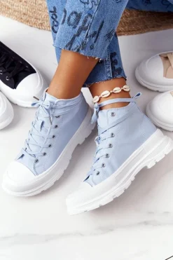 Damskie Wysokie Trampki Na Dużej Podeszwie Niebieskie Trissy