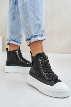 Damskie Wysokie Trampki Na Platformie Czarne Averira