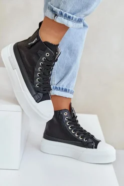 Damskie Wysokie Trampki Na Platformie Czarne Averira