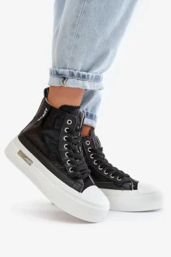 Damskie Wysokie Trampki Na Platformie Czarne Averira