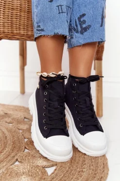 Damskie Wysokie Trampki Na Dużej Podeszwie Czarne Trissy