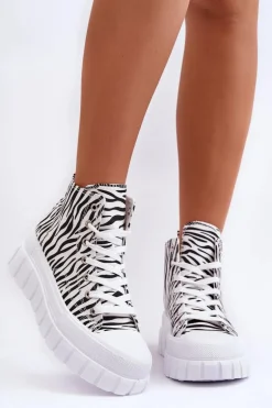 Damskie Wysokie Trampki Wzór Zebry Białe Florensi
