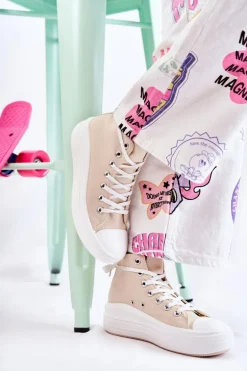 Damskie Wysokie Trampki Wiązane Beżowe Carlyn