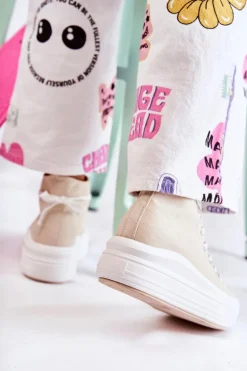 Damskie Wysokie Trampki Wiązane Beżowe Carlyn