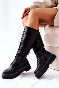 Damskie Wysokie Wiązane Kozaki Czarne Khloe