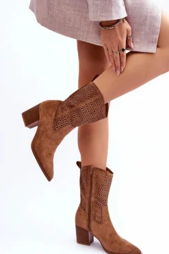 Damskie Wysokie Zamszowe Botki Kowbojki Brązowe Turner