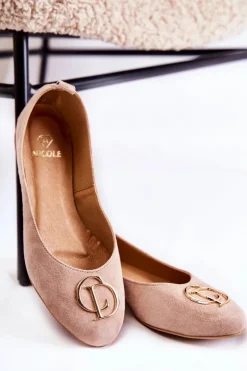 Damskie Zamszowe Baleriny Z Ozdobą Nicole 2746 Beżowe