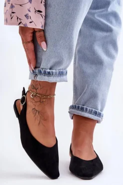 Damskie Zamszowe Baleriny Czarne Kenra