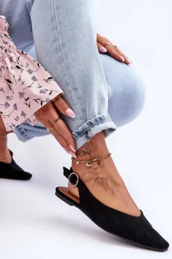 Damskie Zamszowe Baleriny Czarne Kenra