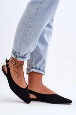 Damskie Zamszowe Baleriny Czarne Kenra