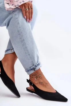 Damskie Zamszowe Baleriny Czarne Kenra