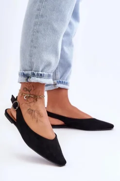 Damskie Zamszowe Baleriny Czarne Kenra