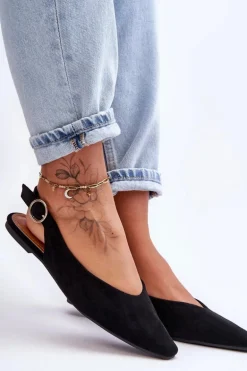 Damskie Zamszowe Baleriny Czarne Kenra