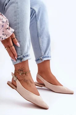 Damskie Zamszowe Baleriny Beżowe Kenra