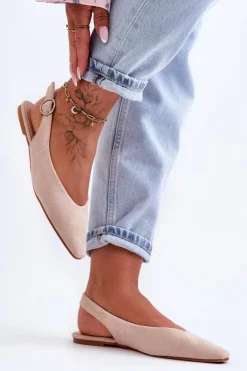 Damskie Zamszowe Baleriny Beżowe Kenra