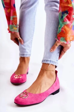 Damskie Zamszowe Baleriny Z Ozdobą Nicole 2746 Fuksja
