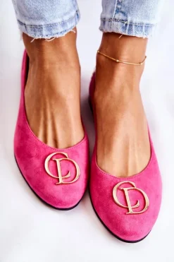 Damskie Zamszowe Baleriny Z Ozdobą Nicole 2746 Fuksja