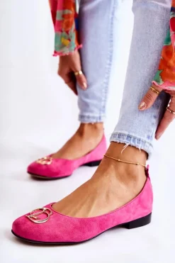 Damskie Zamszowe Baleriny Z Ozdobą Nicole 2746 Fuksja