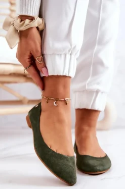 Damskie Zamszowe Baleriny Maciejka 04100-45 Khaki