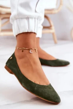 Damskie Zamszowe Baleriny Maciejka 04100-45 Khaki
