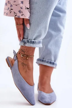 Damskie Zamszowe Baleriny Niebieskie Kenra