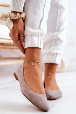 Damskie Zamszowe Baleriny Maciejka 04100-42 Beżowe