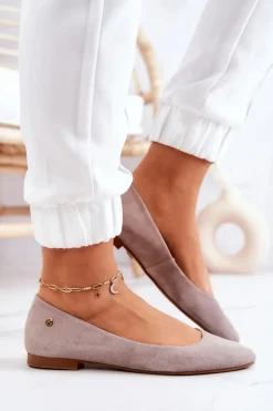 Damskie Zamszowe Baleriny Maciejka 04100-42 Beżowe