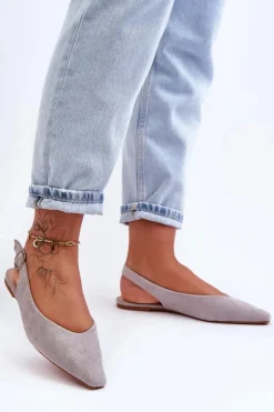 Damskie Zamszowe Baleriny Szare Kenra