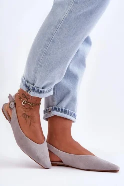 Damskie Zamszowe Baleriny Szare Kenra