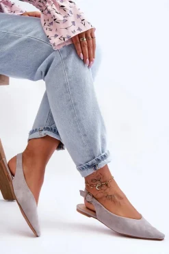 Damskie Zamszowe Baleriny Szare Kenra