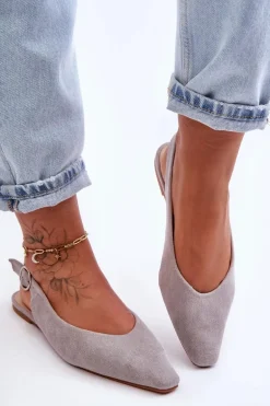 Damskie Zamszowe Baleriny Szare Kenra