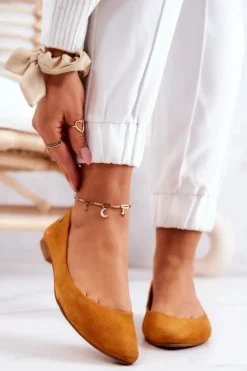 Damskie Zamszowe Baleriny Maciejka 04100-44 Ciemnożółte