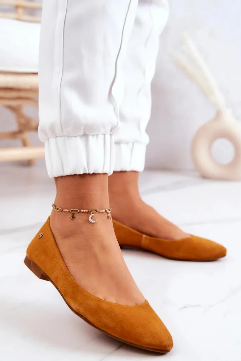 Damskie Zamszowe Baleriny Maciejka 04100-44 Ciemnożółte