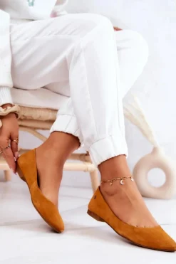 Damskie Zamszowe Baleriny Maciejka 04100-44 Ciemnożółte