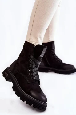 Damskie Zamszowe Botki Big Star KK274503 Czarne