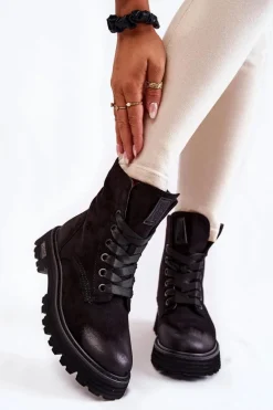 Damskie Zamszowe Botki Big Star KK274503 Czarne