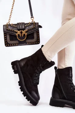 Damskie Zamszowe Botki Big Star KK274503 Czarne