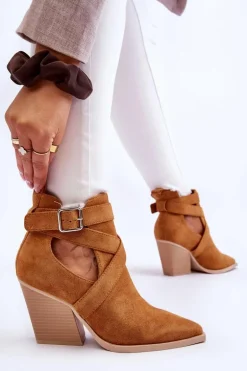 Damskie Zamszowe Botki Kowbojki Camel Dennise