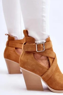 Damskie Zamszowe Botki Kowbojki Camel Dennise
