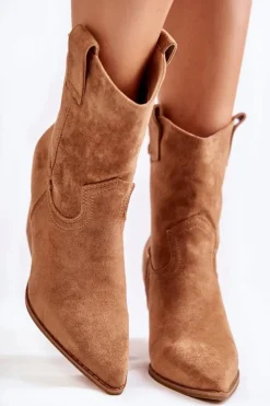 Damskie Zamszowe Botki Kowbojki Camel Mindy